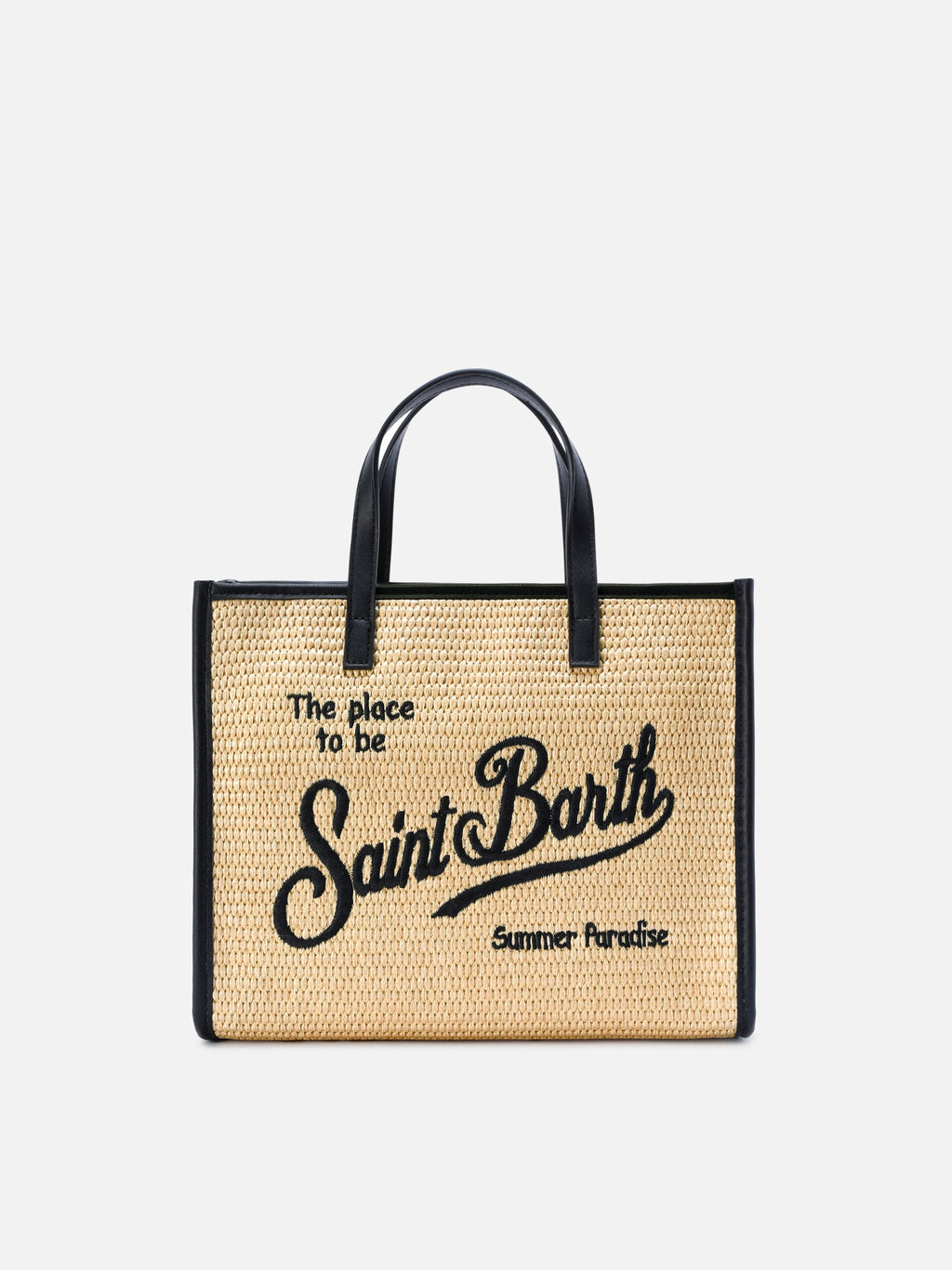 Borsa Vivian medium effetto raffia con logo nero ricamato