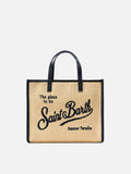 Borsa Vivian medium effetto raffia con logo nero ricamato