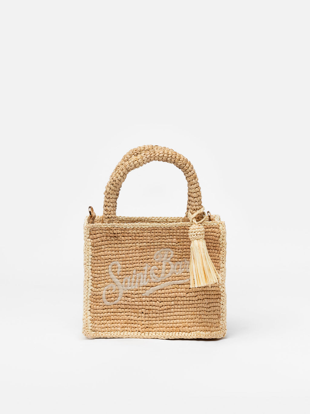 Borsa Mini Vanity Rafia beige con ricamo Saint Barth
