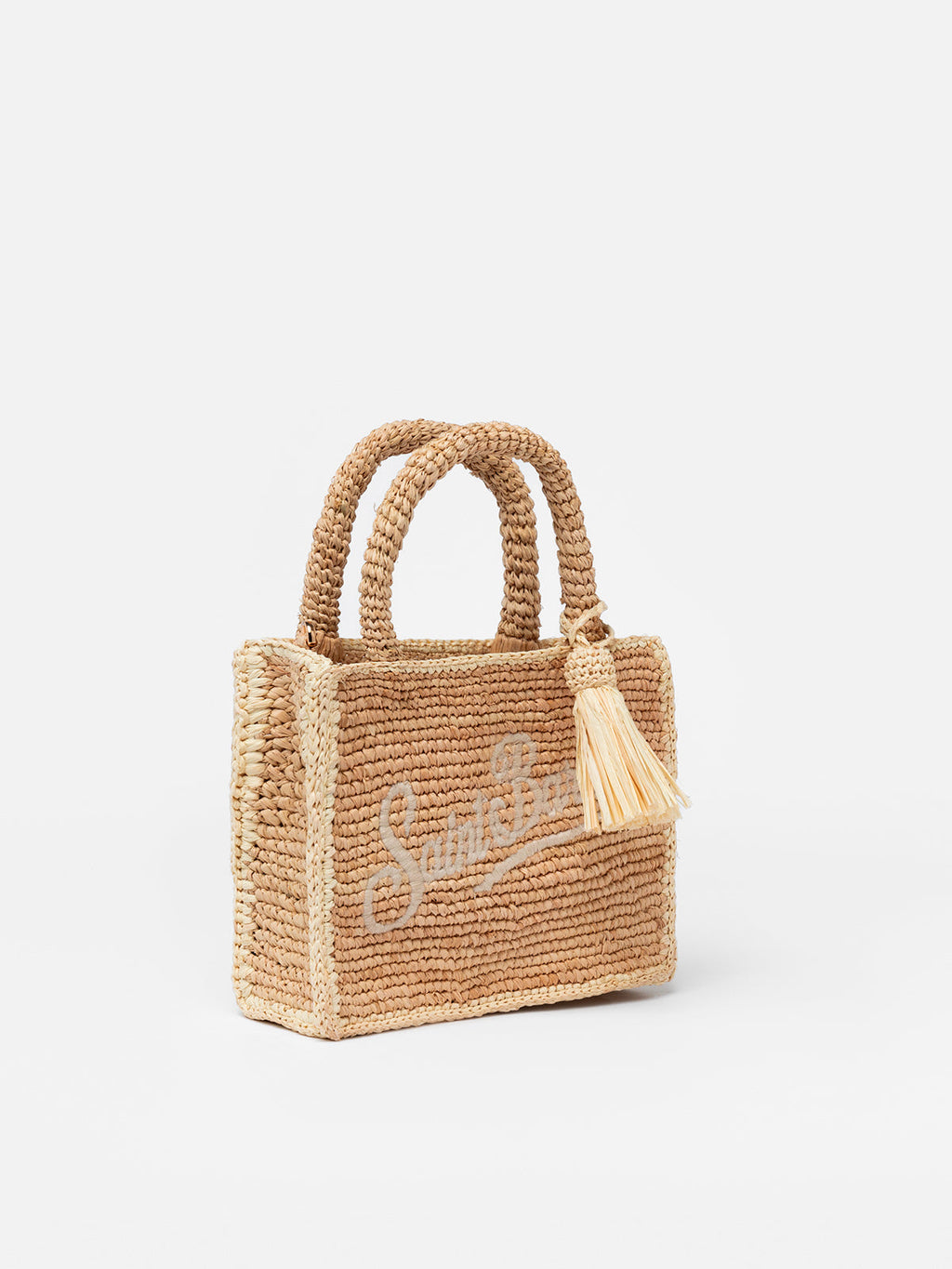 Borsa Mini Vanity Rafia beige con ricamo Saint Barth