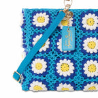 Borsa Victoria Crochet in crochet con fiori azzurri