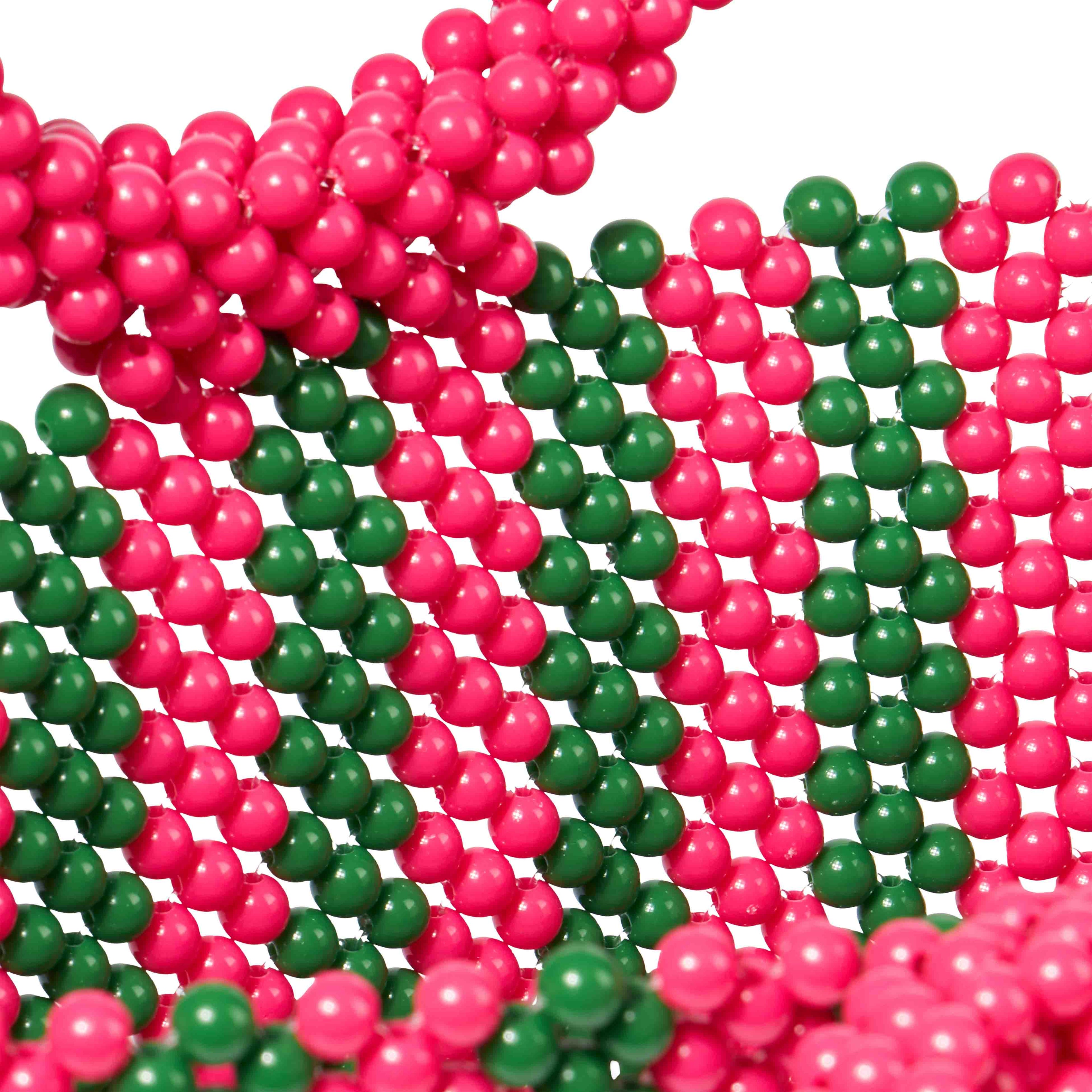 Borsa Beaded Big Bag con perline a righe rosa e verdi