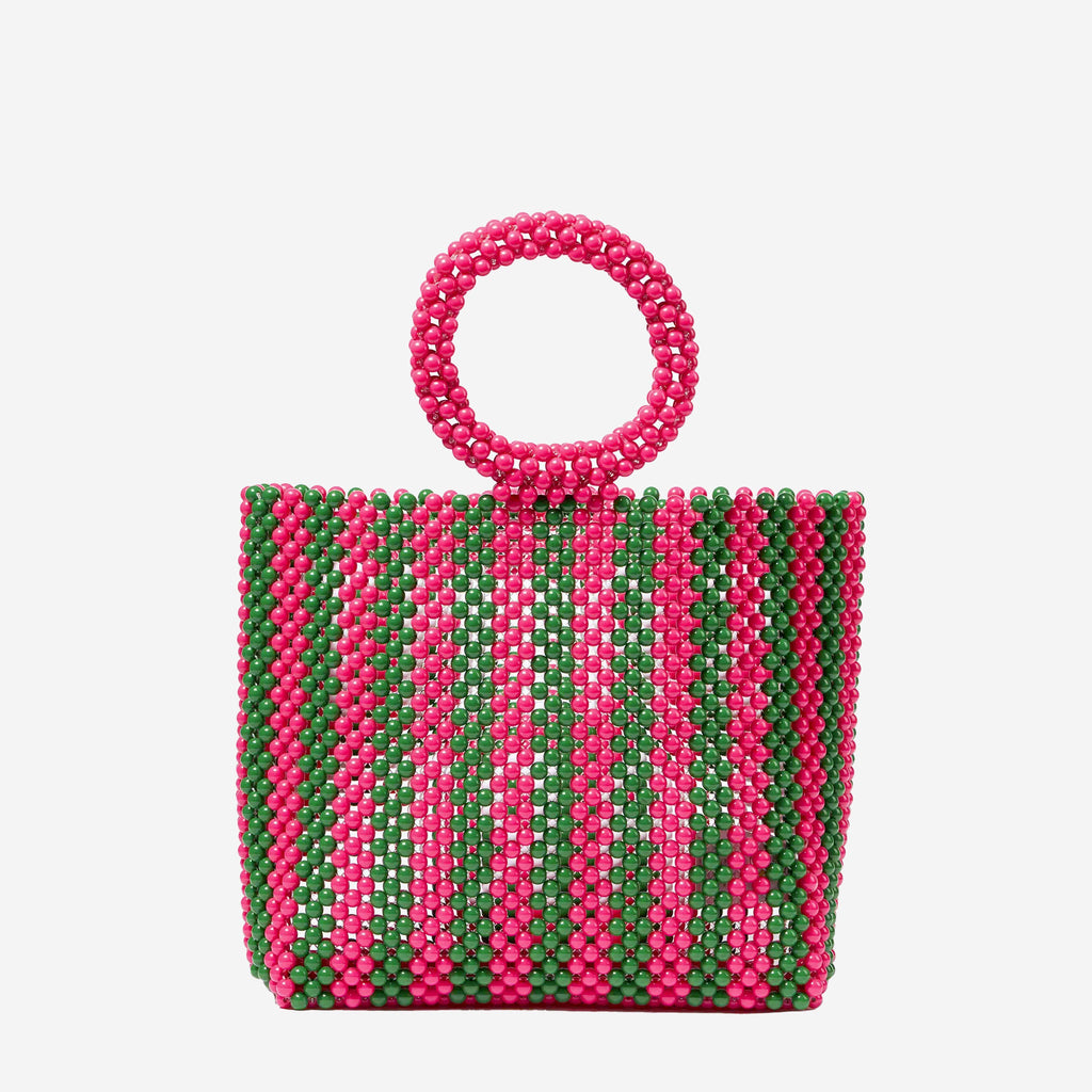 Borsa Beaded Big Bag con perline a righe rosa e verdi
