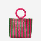 Borsa Beaded Big Bag con perline a righe rosa e verdi