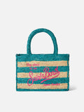 Borsa Colette in rafia a righe bianche e bluette