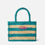 Borsa Colette in rafia a righe bianche e bluette
