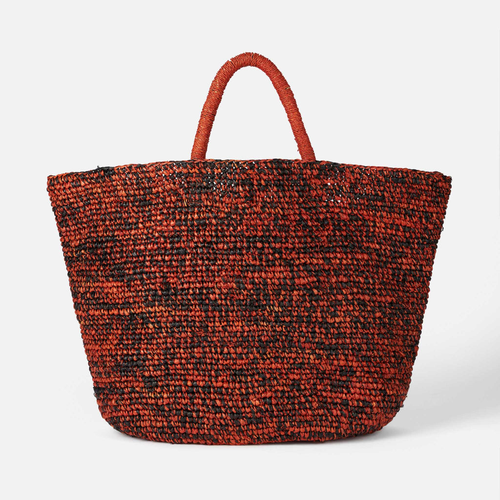 Borsa in rafia nera e arancione con ricamo frontale