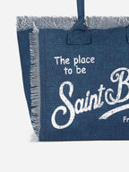 Borsa a spalla Vanity in canvas di cotone indaco